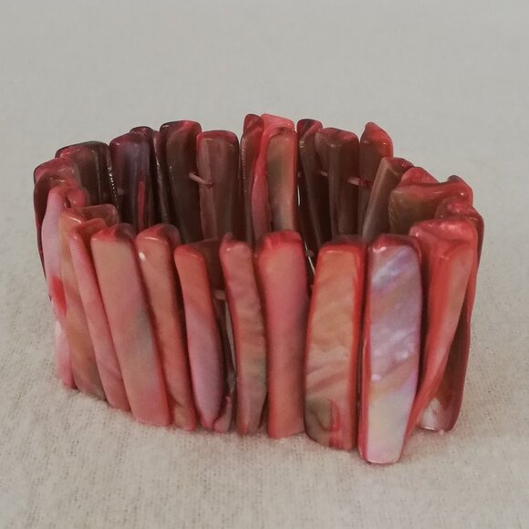 Pink Abolone Sea Shell Stretch 1.25" Wide Bracelet - Picture 1 of 4